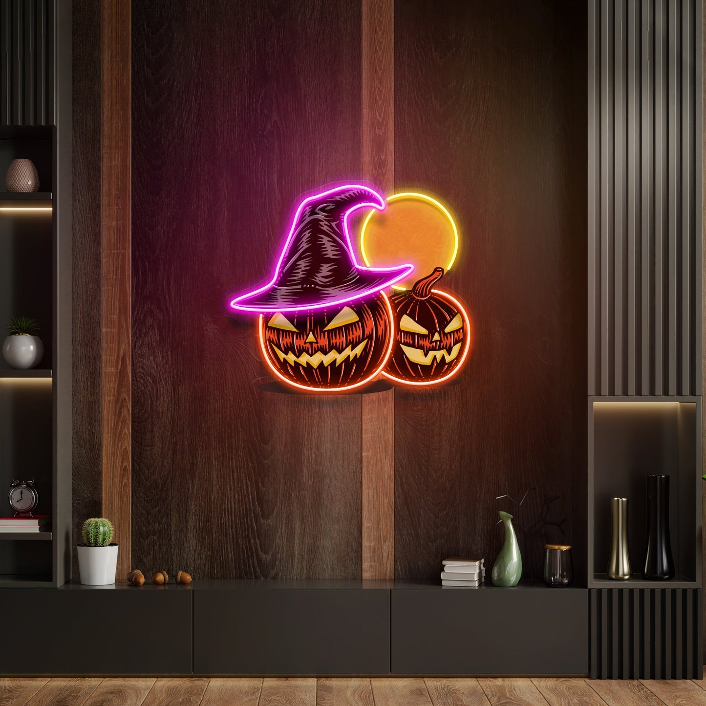 Witch And Moon Pumpkin Artwork Led Neon Sign Light - Neonzastudio