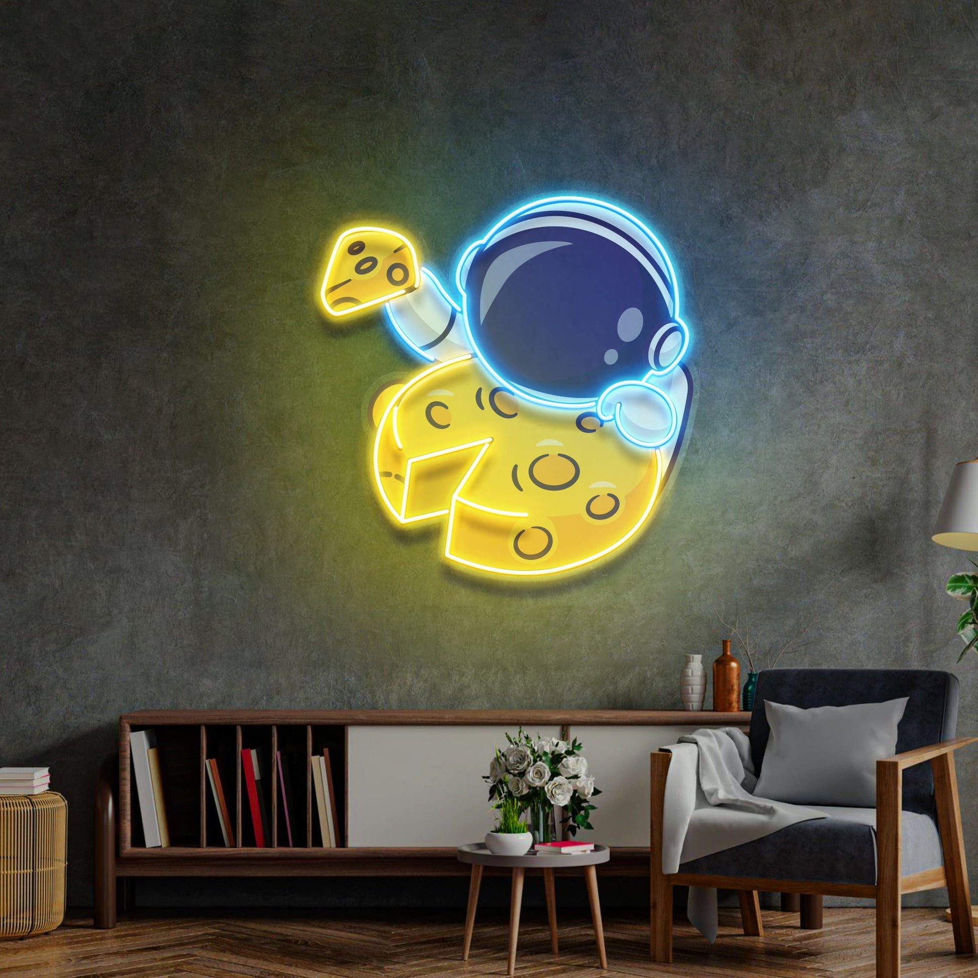 Astronaut Eating Cheese Moon LED Neon Sign Light Pop Art - Neonzastudio