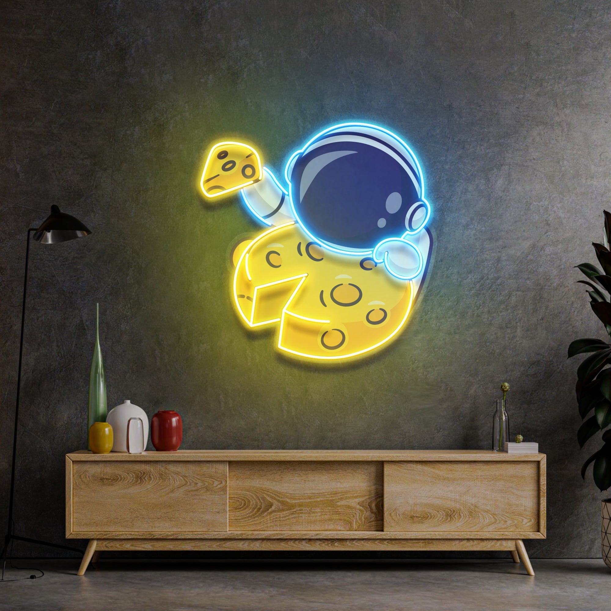 Astronaut Eating Cheese Moon LED Neon Sign Light Pop Art – Neonzastudio