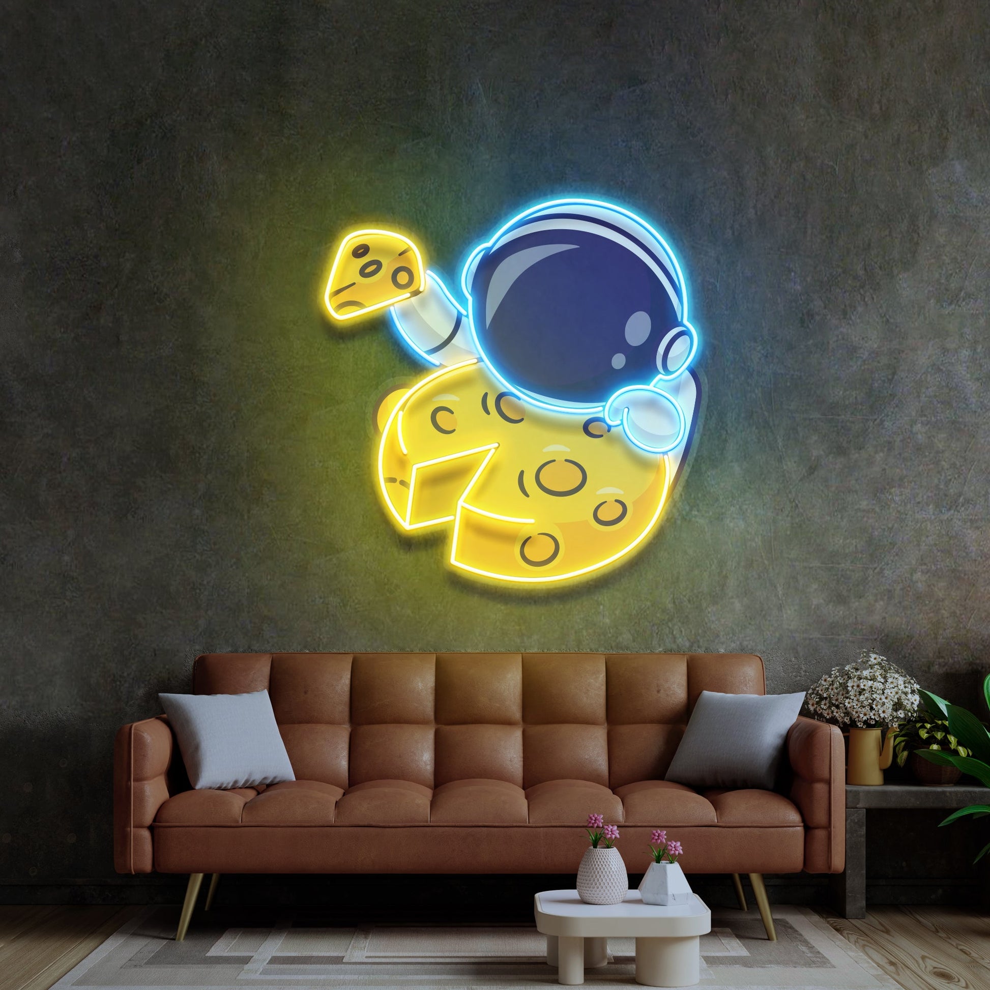 Astronaut Eating Cheese Moon LED Neon Sign Light Pop Art - Neonzastudio