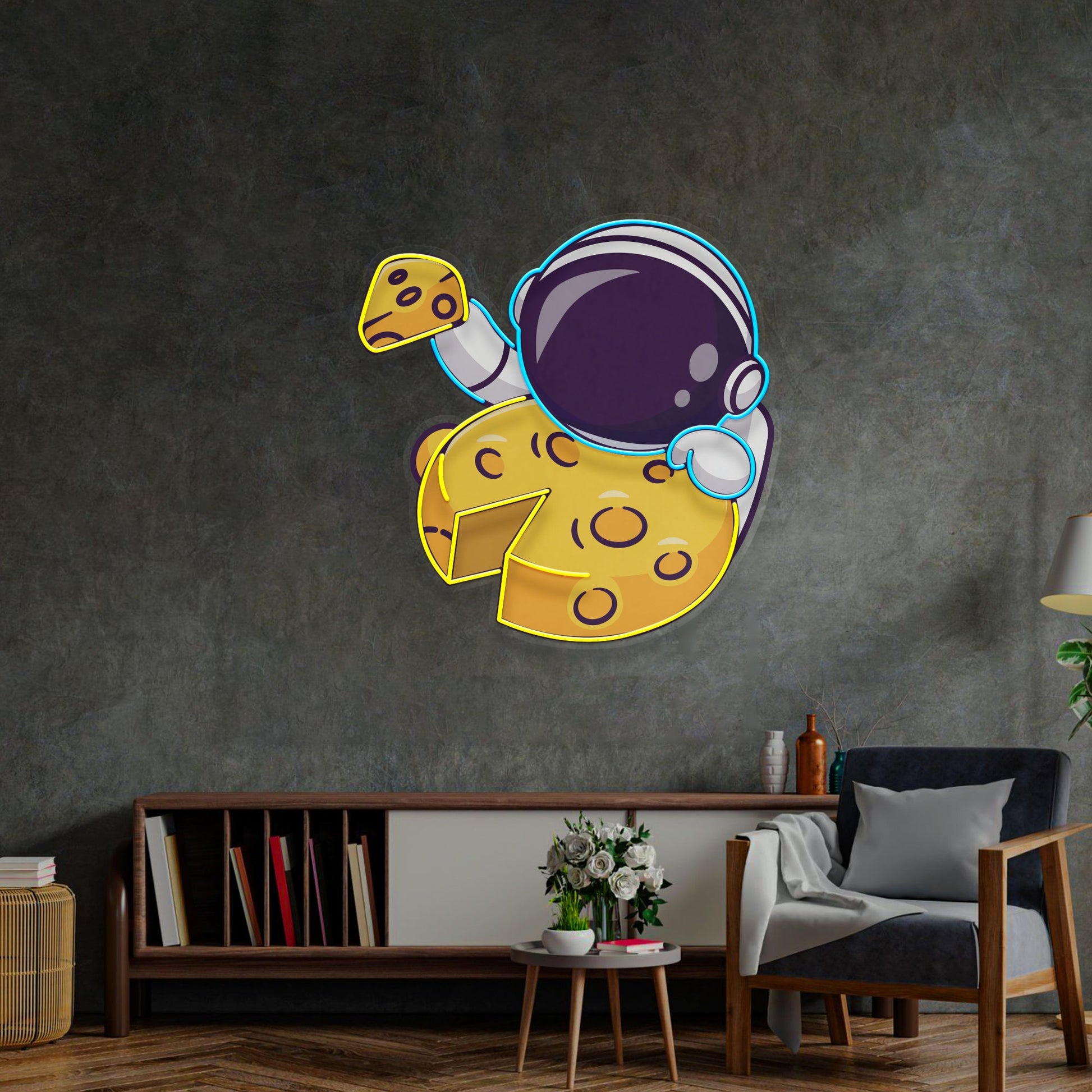 Astronaut Eating Cheese Moon LED Neon Sign Light Pop Art - Neonzastudio