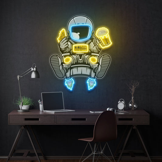 Astronaut Relax With Pizza And Beer Artwork Led Neon Sign Light