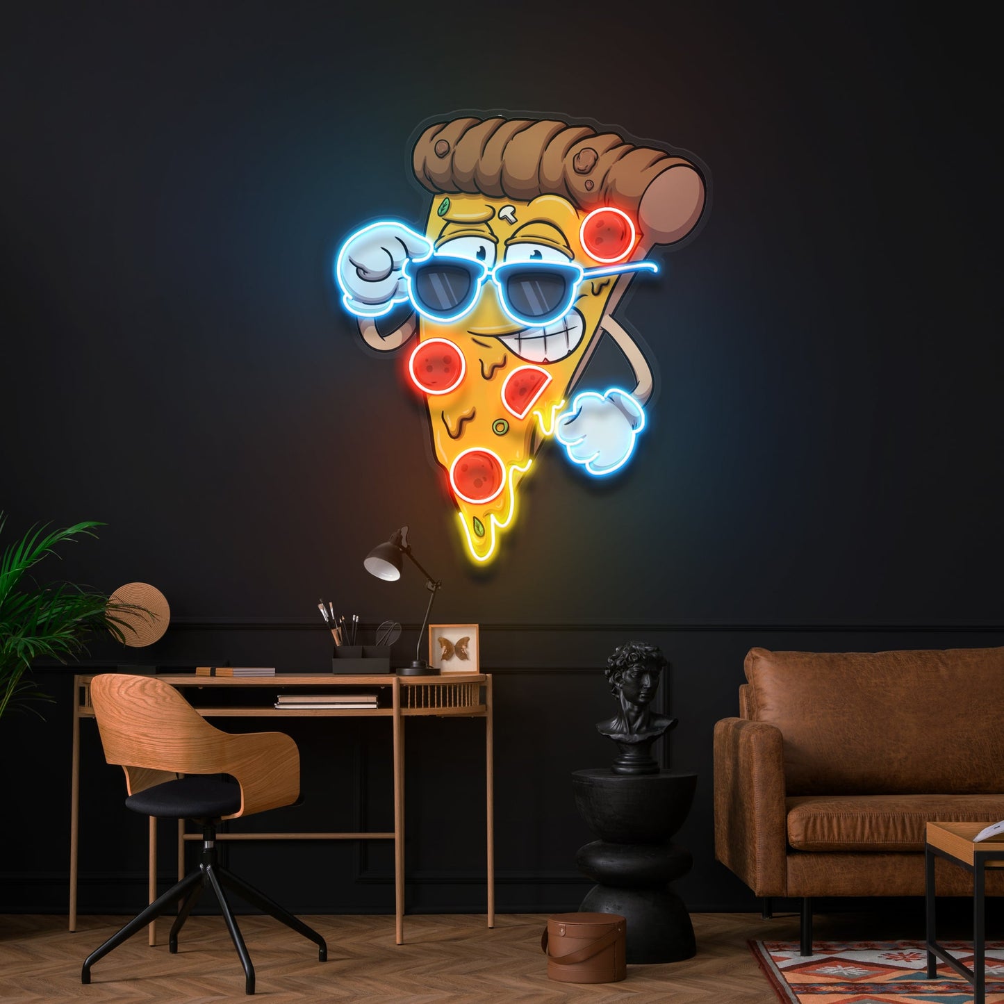 Cute Slice Of Cartoon Pizza Artwork Led Neon Sign Light - Neonzastudio