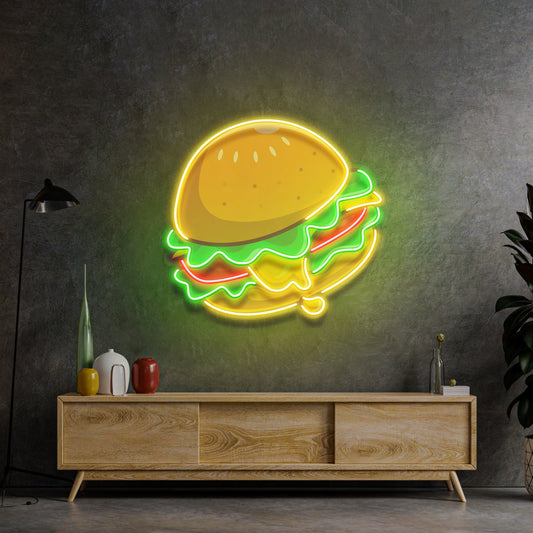 Cheese Burger Cartoon LED Neon Sign Light Pop Art - Neonzastudio