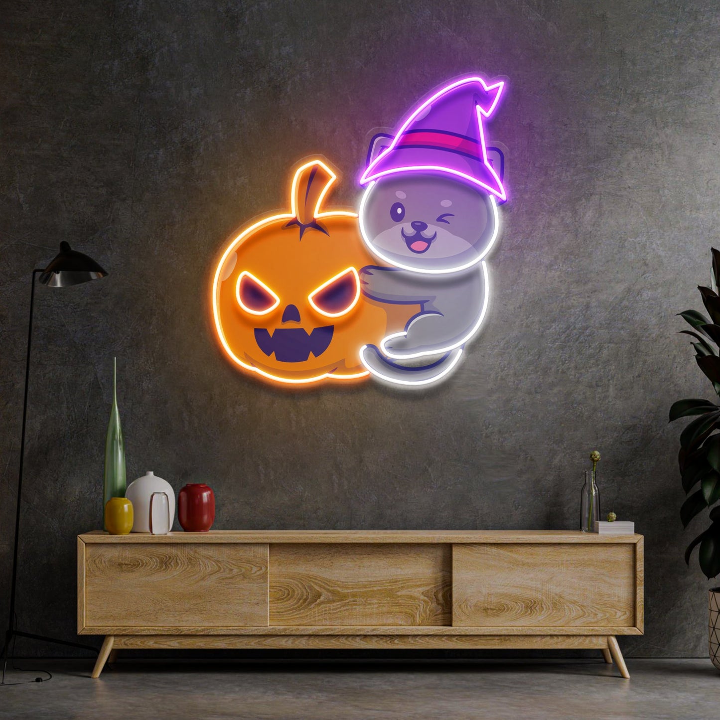 Dog And Pumpkin LED Neon Sign Light Pop Art - Neonzastudio