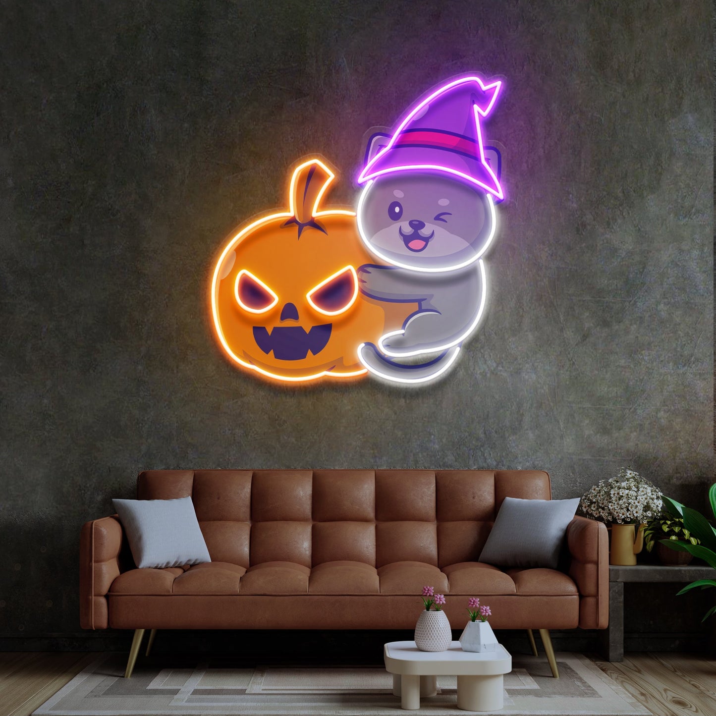 Dog And Pumpkin LED Neon Sign Light Pop Art - Neonzastudio