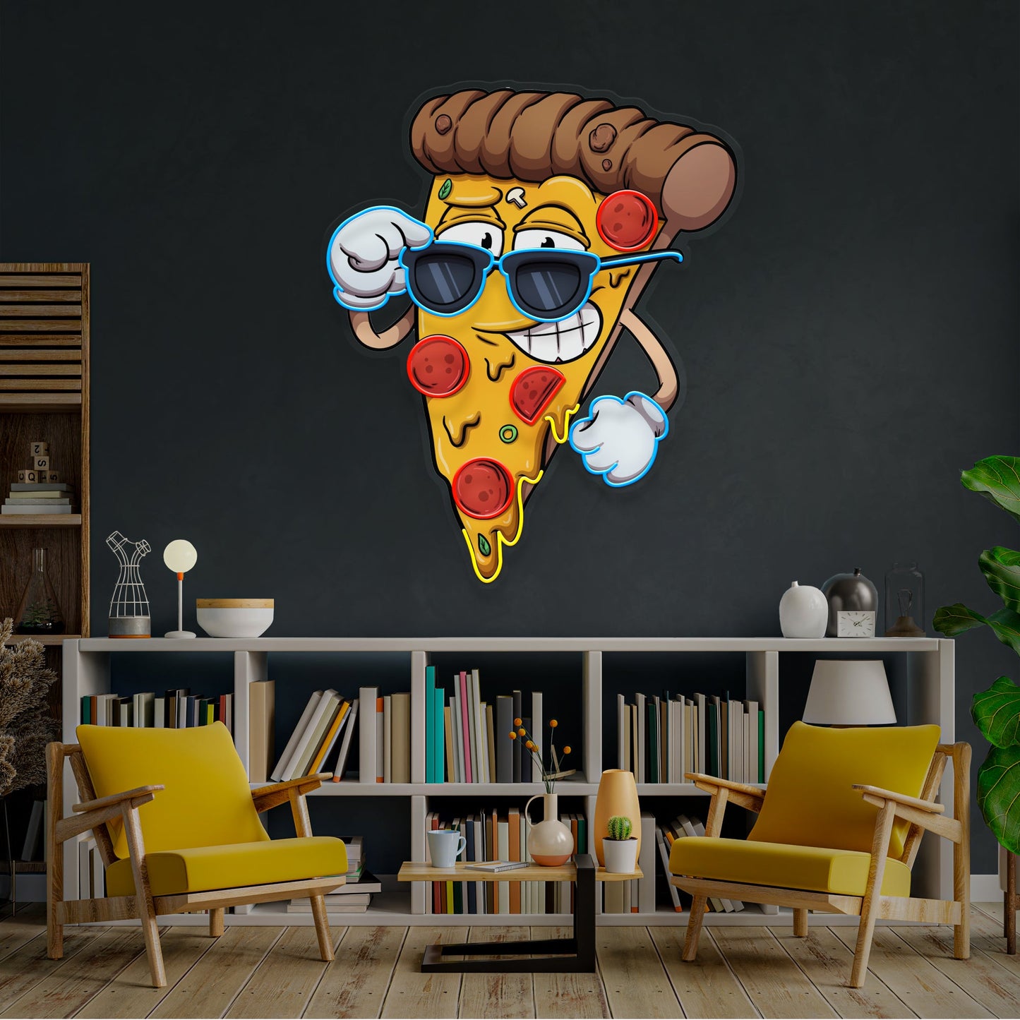 Cute Slice Of Cartoon Pizza Artwork Led Neon Sign Light - Neonzastudio