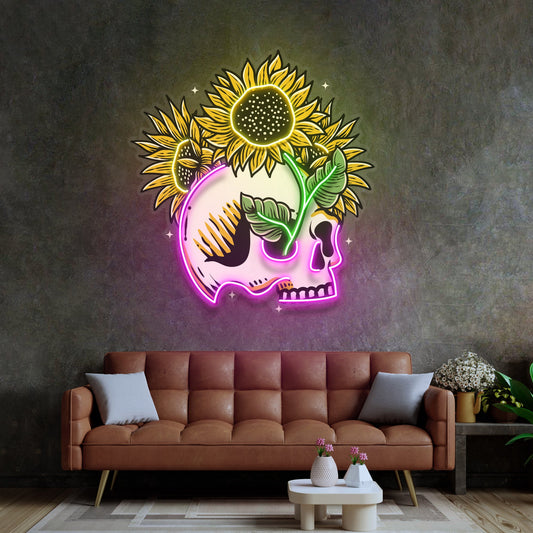 Skull Sun Flowers LED Neon Sign Light Pop Art - Neonzastudio