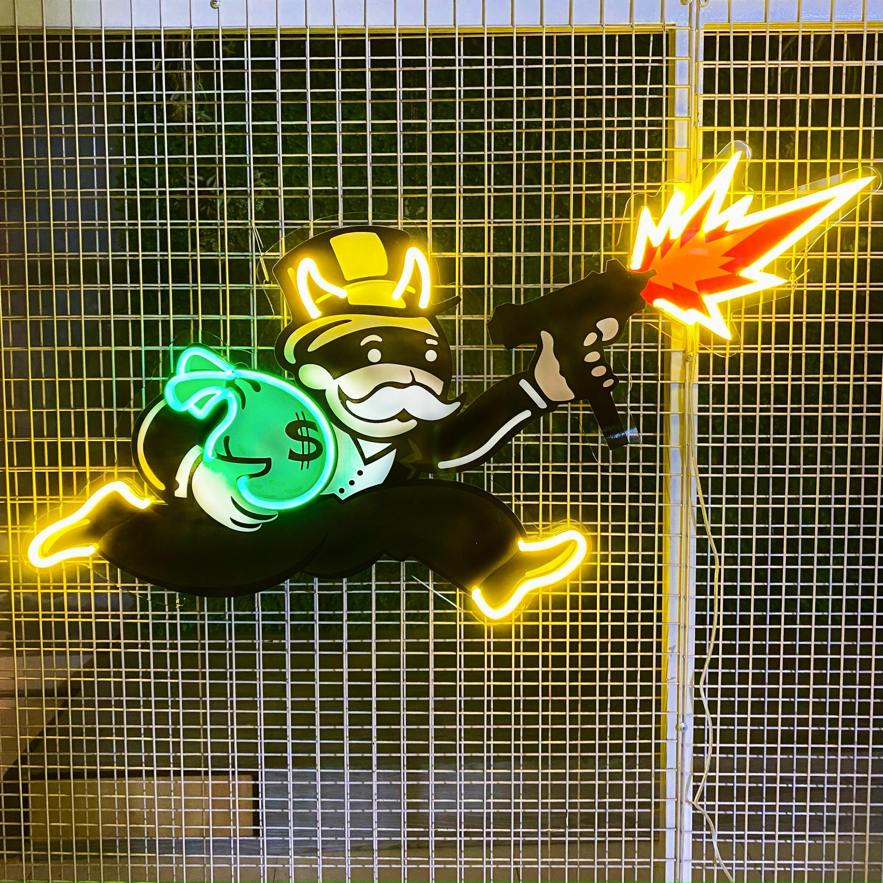 Violent Monopoly Gun Led Neon Acrylic Artwork – Neonzastudio